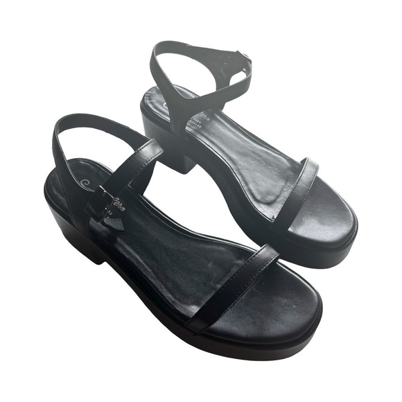 ANTHROPOLOGIE SEYCHELLES Rest Assured Heeled Leather Sandal Black Sz 6 - Picture 3 of 7
